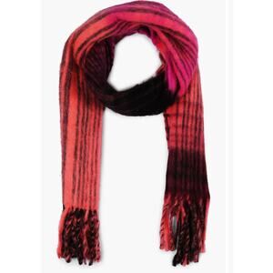 Plaid Brushed Fringe Scarf burgundy pink